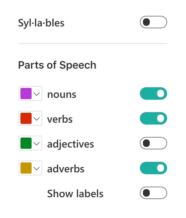Options for Syllables of the ThingLink Immersive Reader
